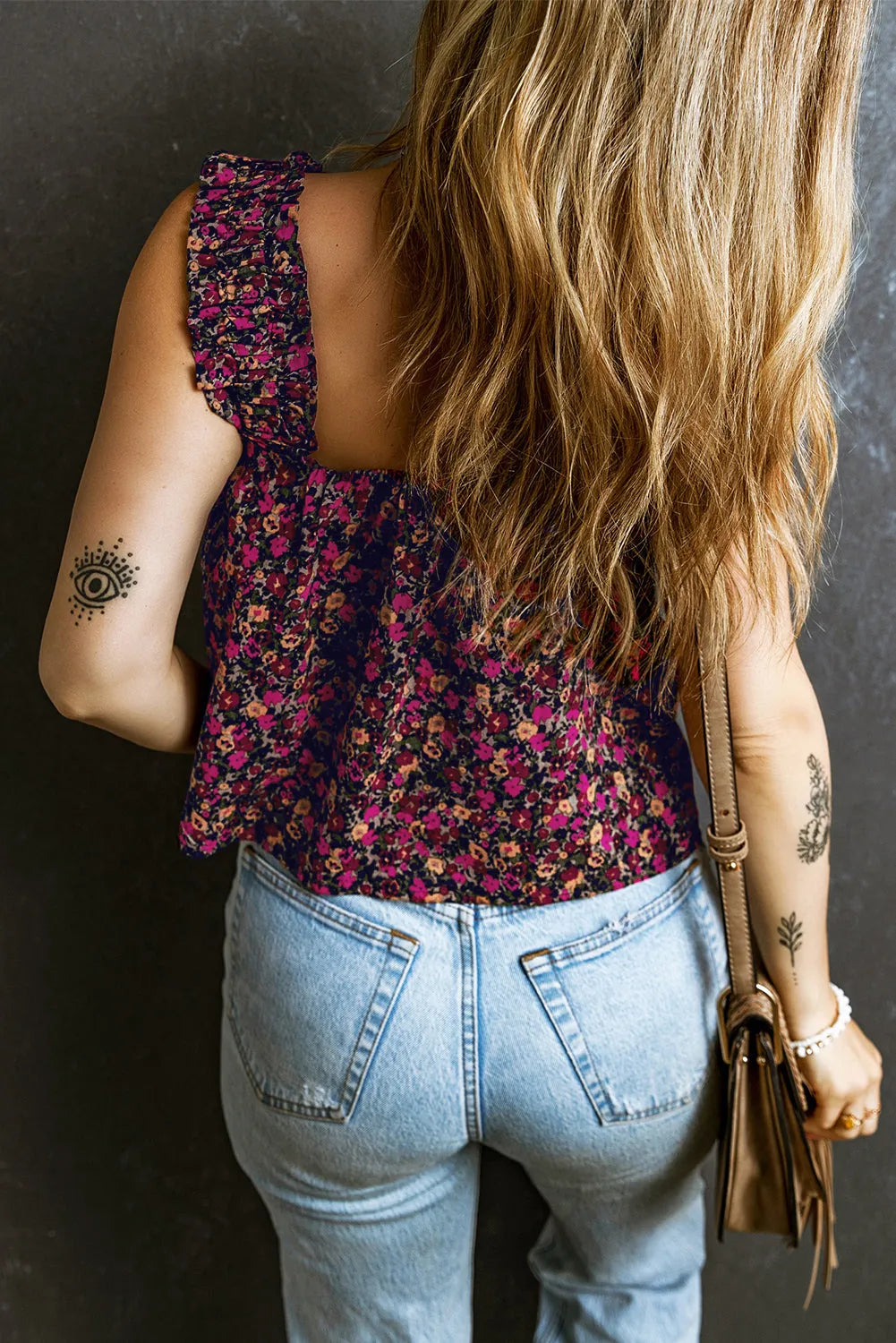 Floral Tank Top - Rose Boho Frilled Straps - Fashionfitz