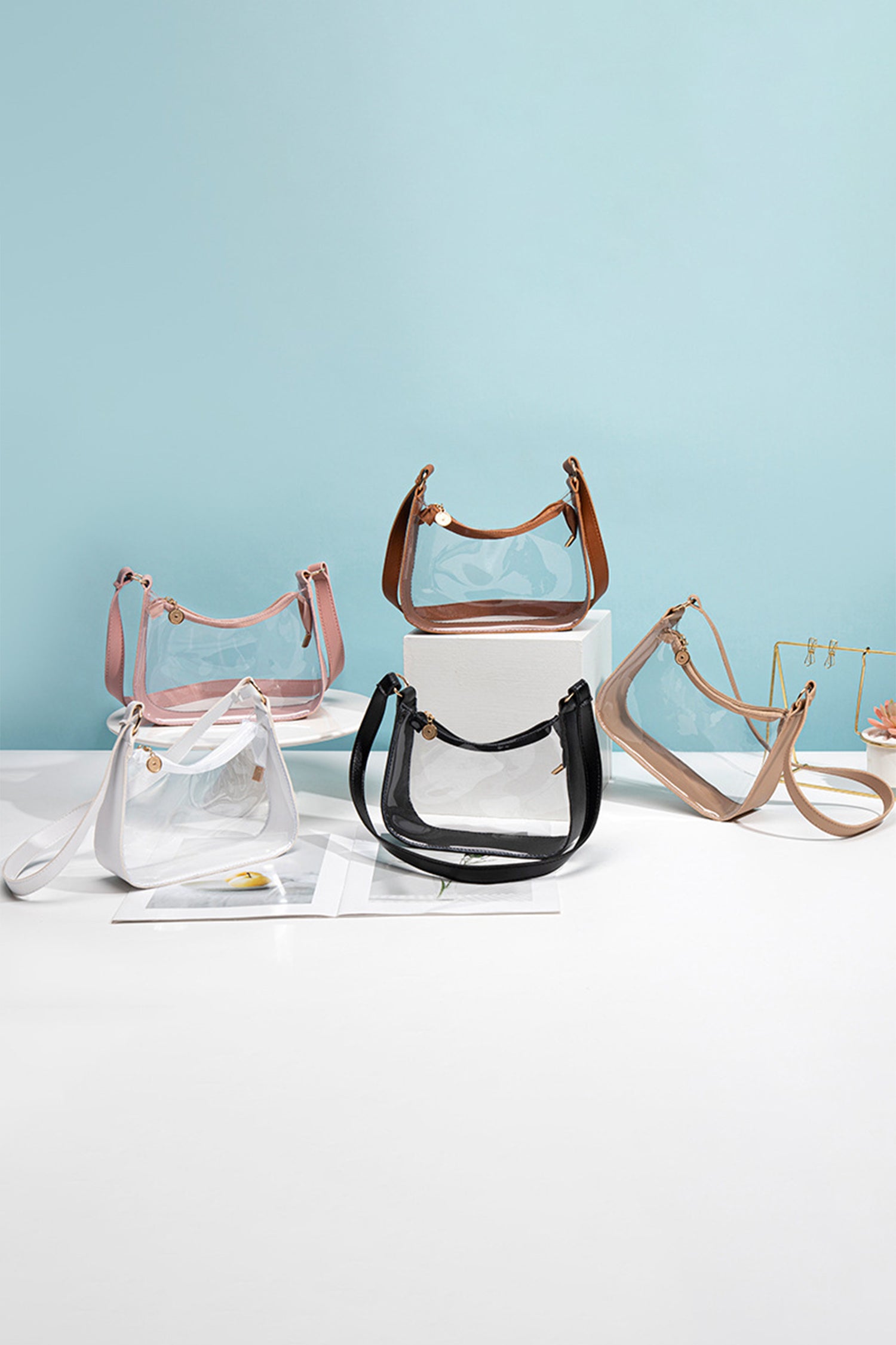 PU Leather Trim Clear Shoulder Bag Women UK