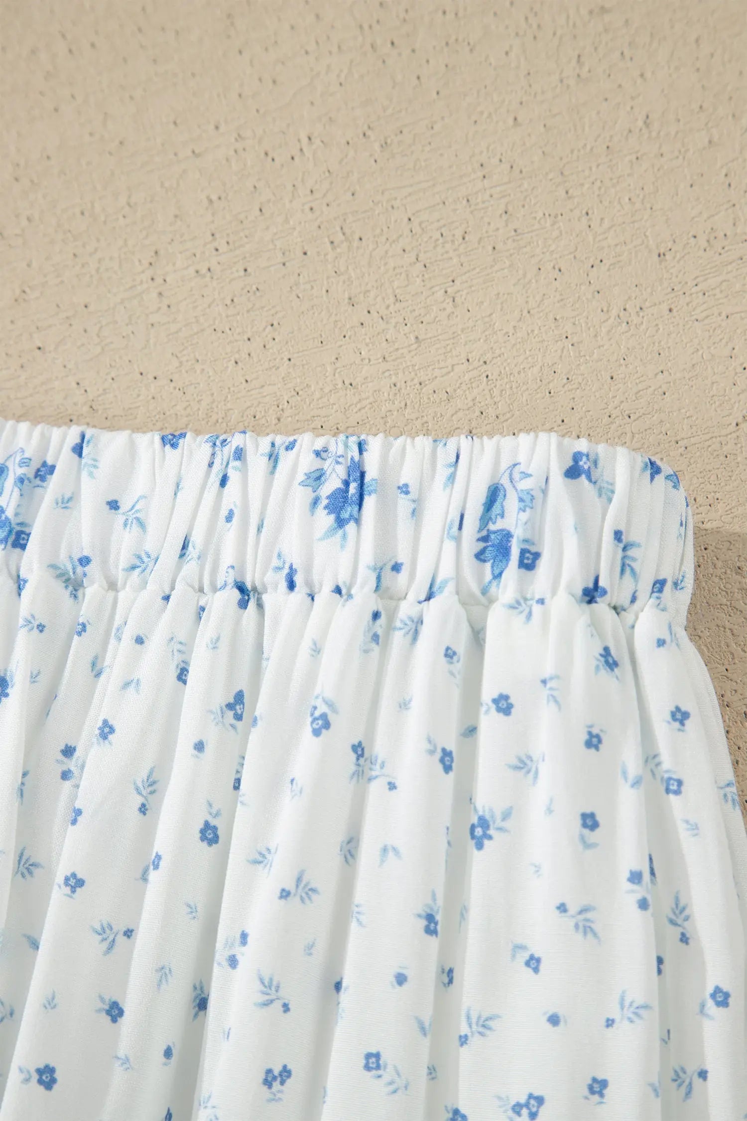Sky blue tiered floral patchwork boho maxi skirt elastic waist ruffle hem skirts