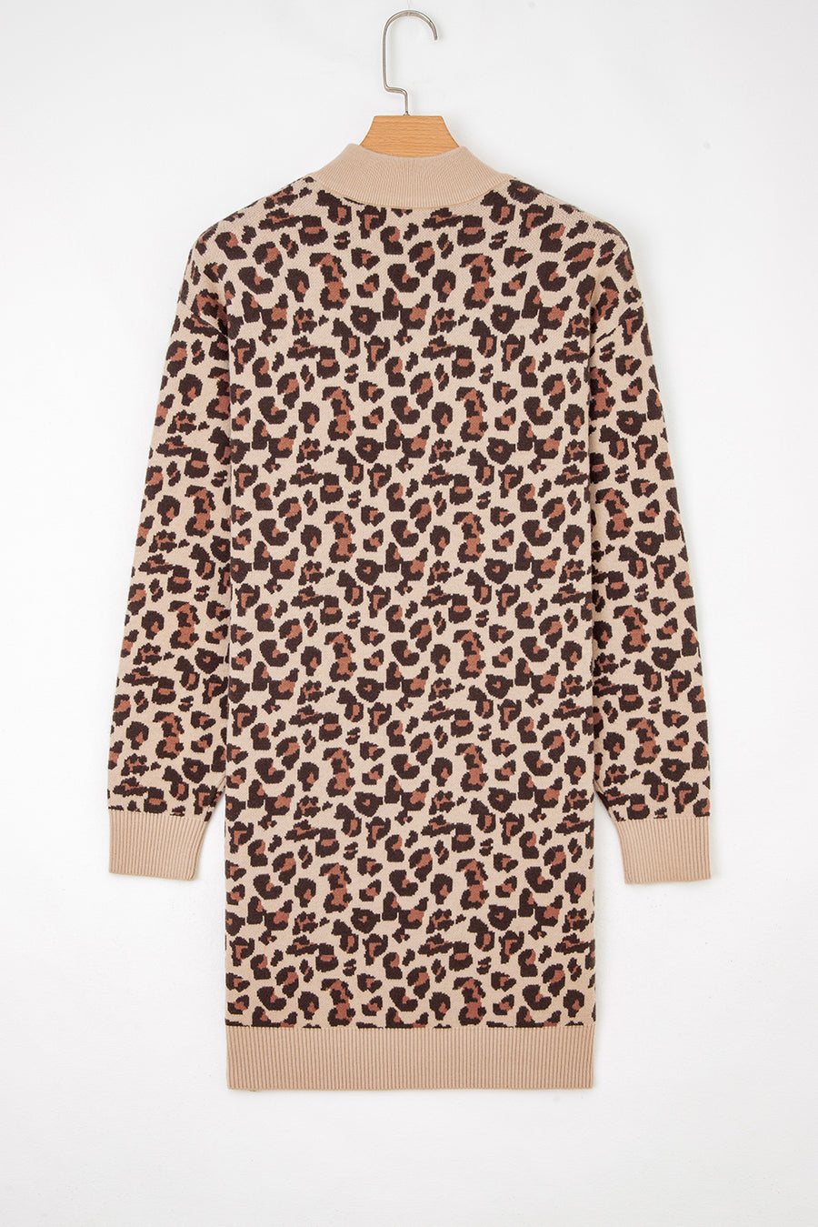 Leopard Print High Neck Shift Mini Sweater Dress Women UK