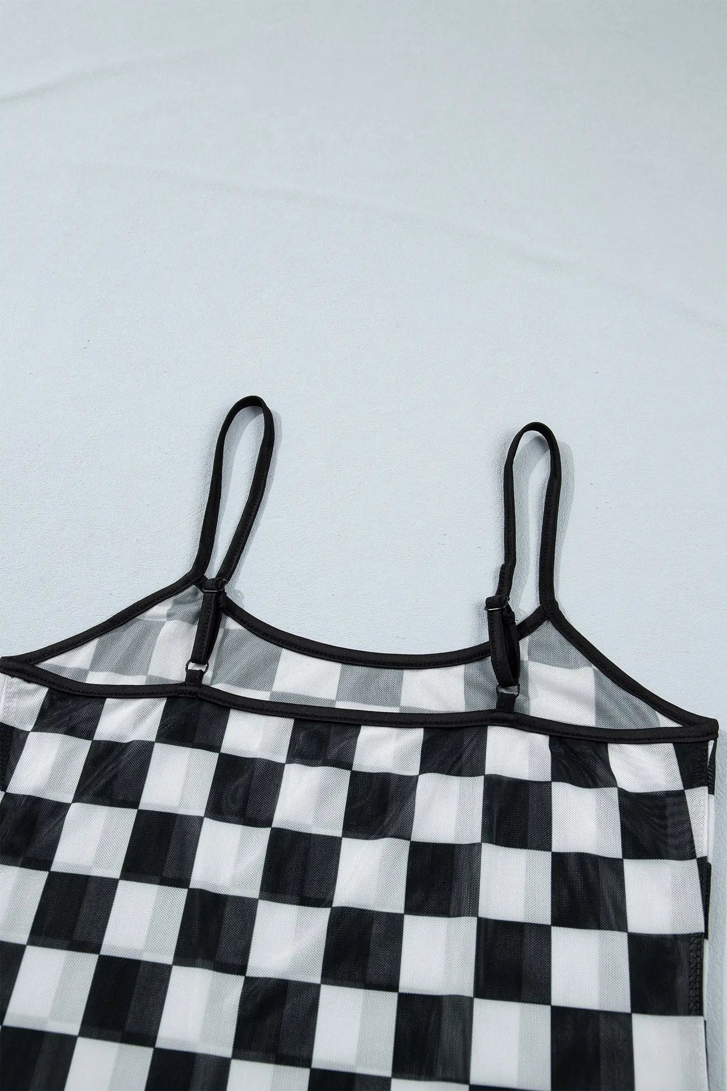Sheer checkered print spaghetti strap slim crop tank top tops