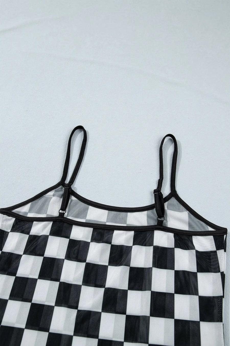Sheer checkered print spaghetti strap slim crop tank top tops