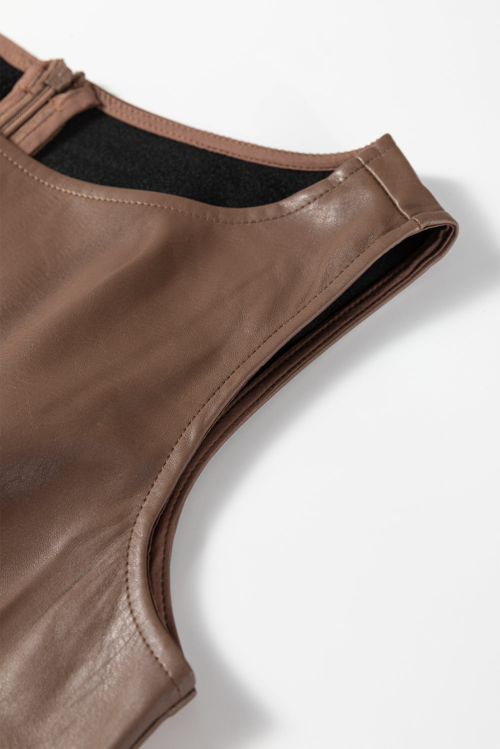 Brown Faux Leather Sleeveless Mini Dress