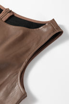 Brown Faux Leather Sleeveless Mini Dress