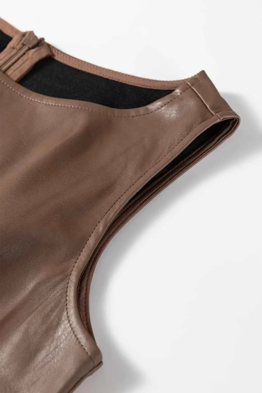 Brown faux leather sleeveless mini dress | fashionfitz