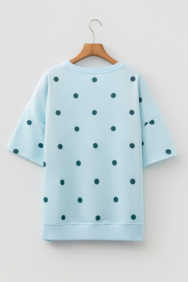 Polka dot crossed seam detail oversized tee back view — Fashionfitz UK