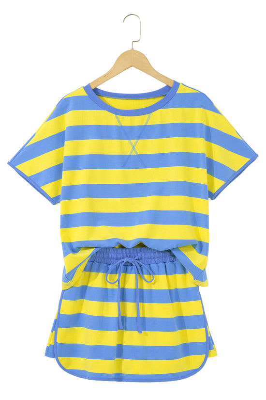 Yellow Stripe Dolman Tee & Drawstring Skort Athletic Set Women UK