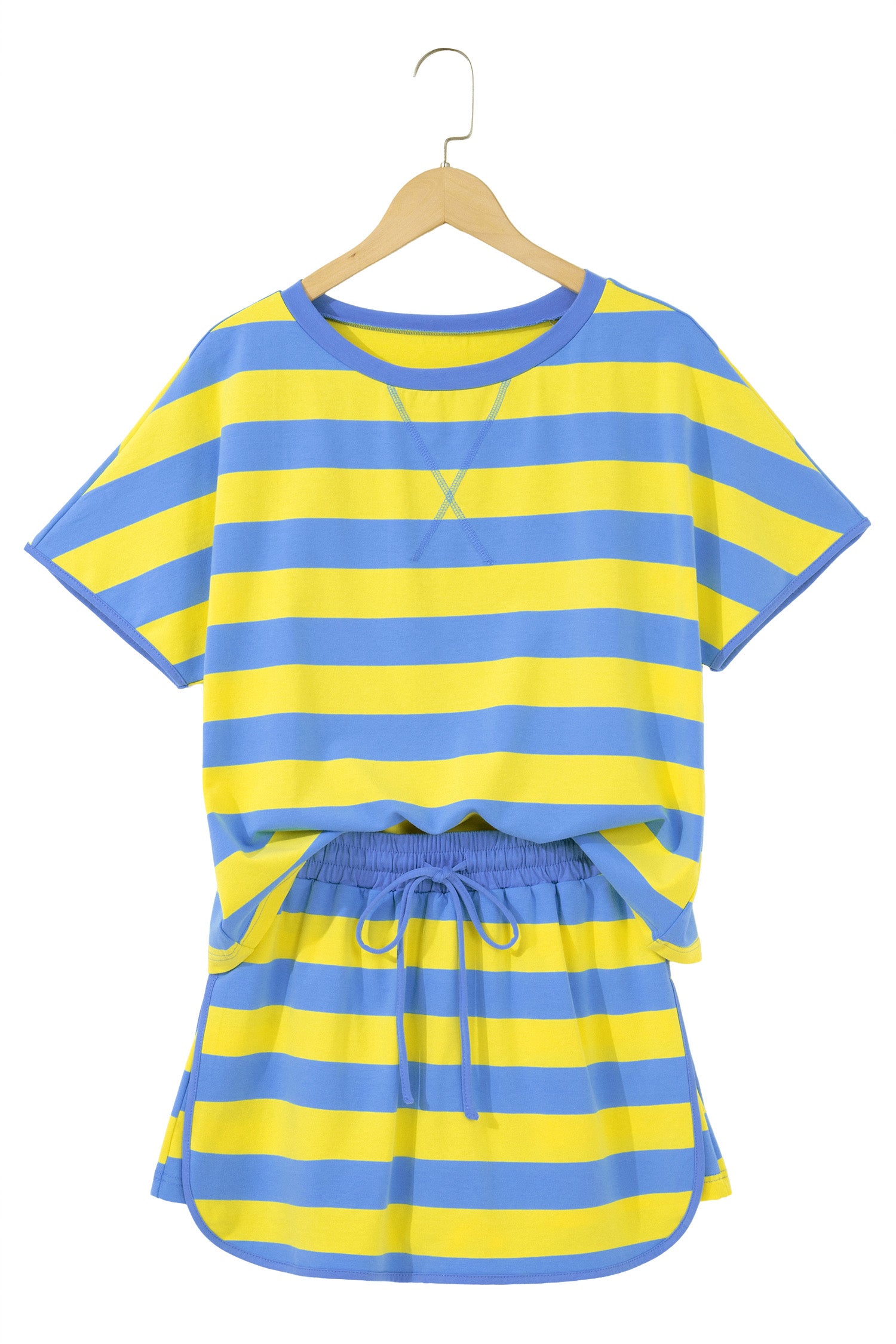 Yellow Stripe Dolman Tee & Drawstring Skort Athletic Set Women UK