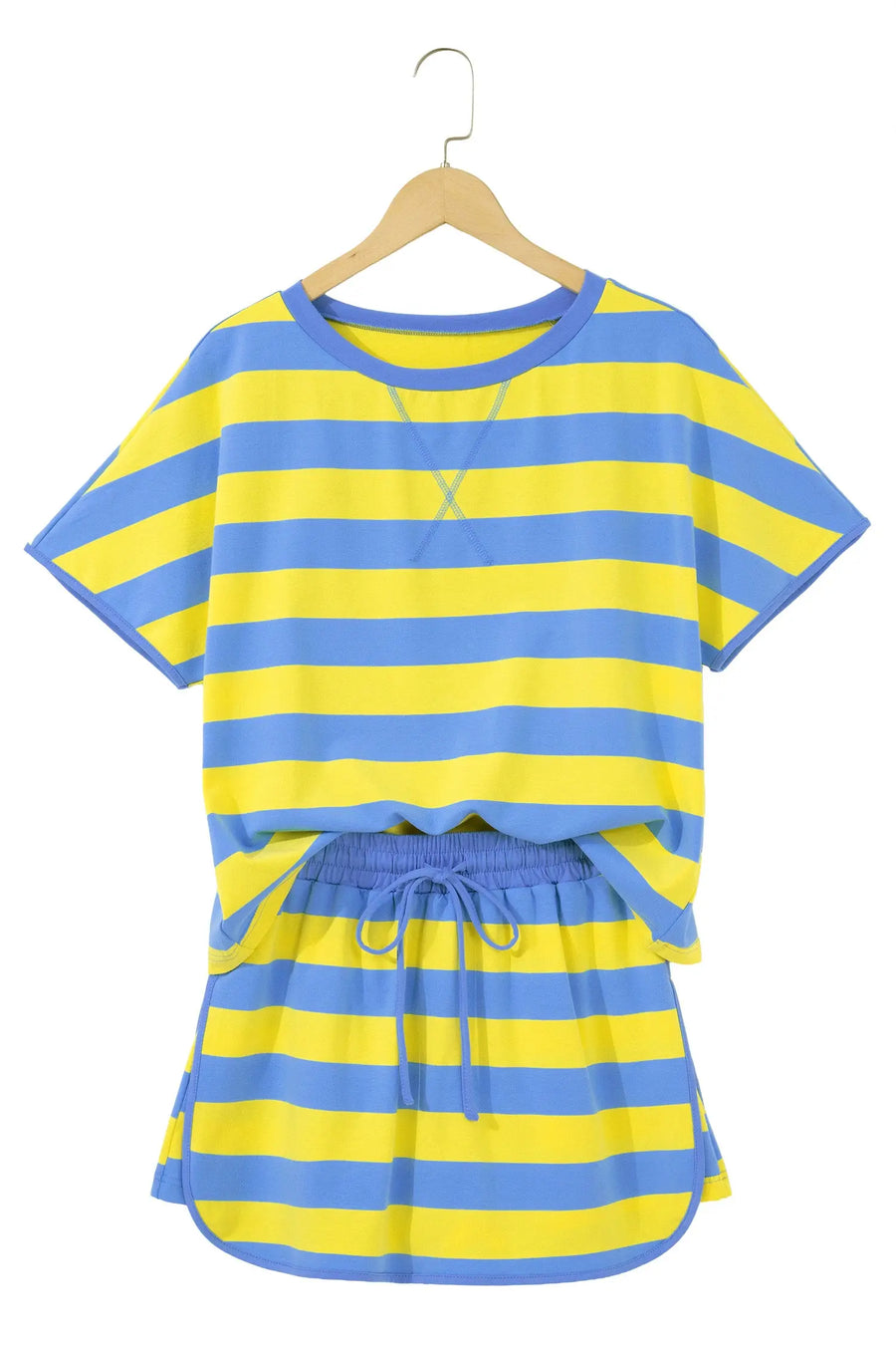 Yellow Stripe Dolman Tee & Drawstring Skort Athletic Set Women UK — close-up third option | Fashionfitz UK