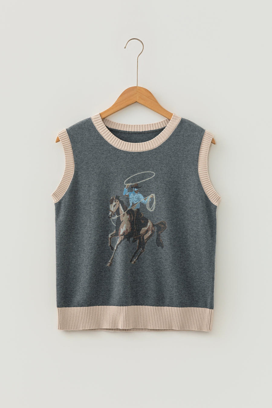 Western Print Colorblock Knit Vest Women UK