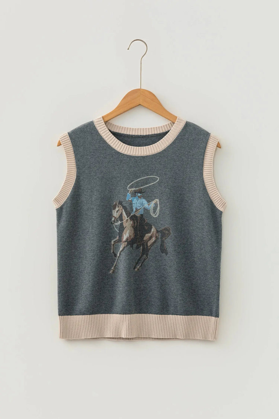 Western Print Colorblock Knit Vest Women UK