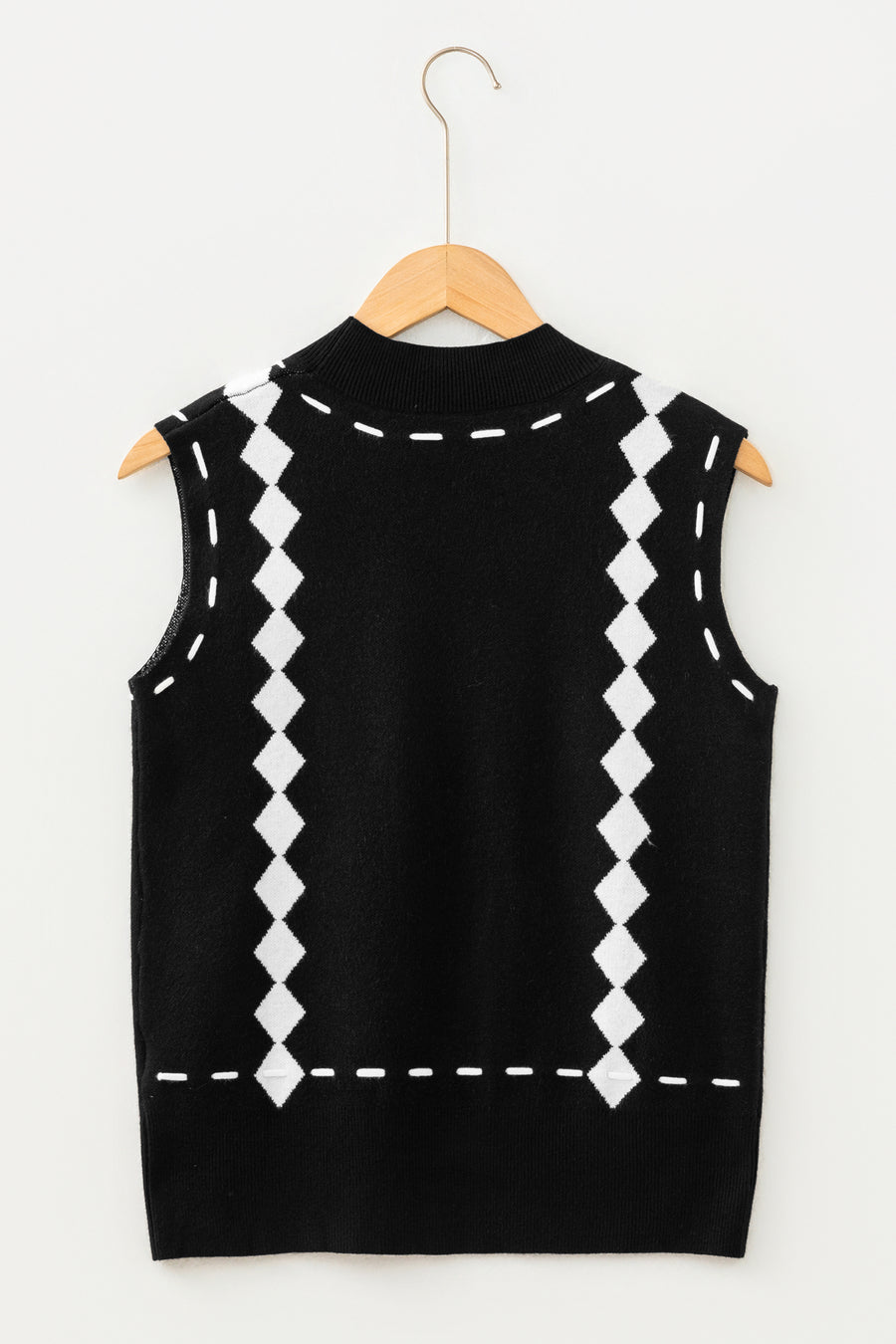 Black Western Horse Geometric Print Mock Neck Sweater Vest