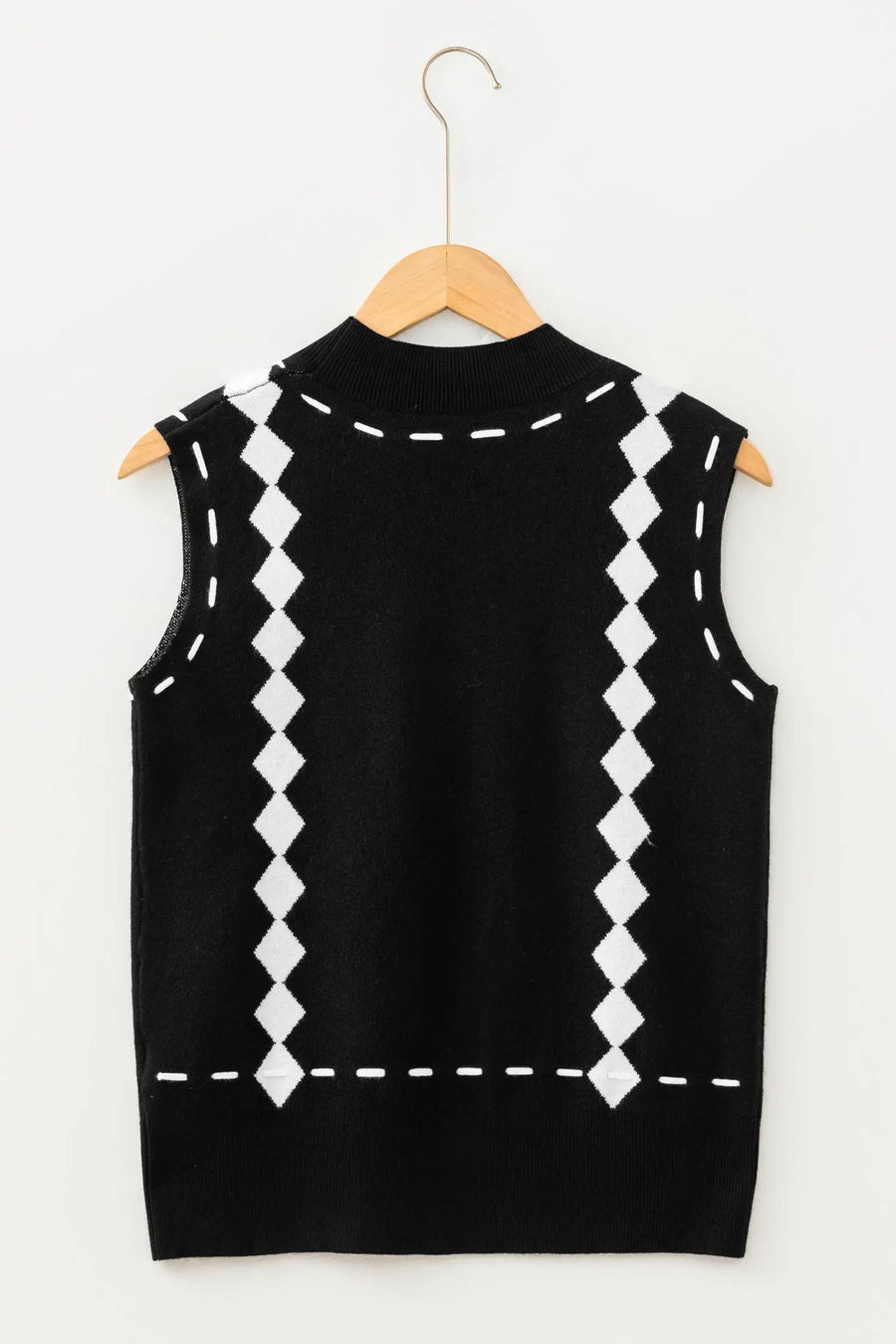 Black Western Horse Geometric Print Mock Neck Sweater Vest
