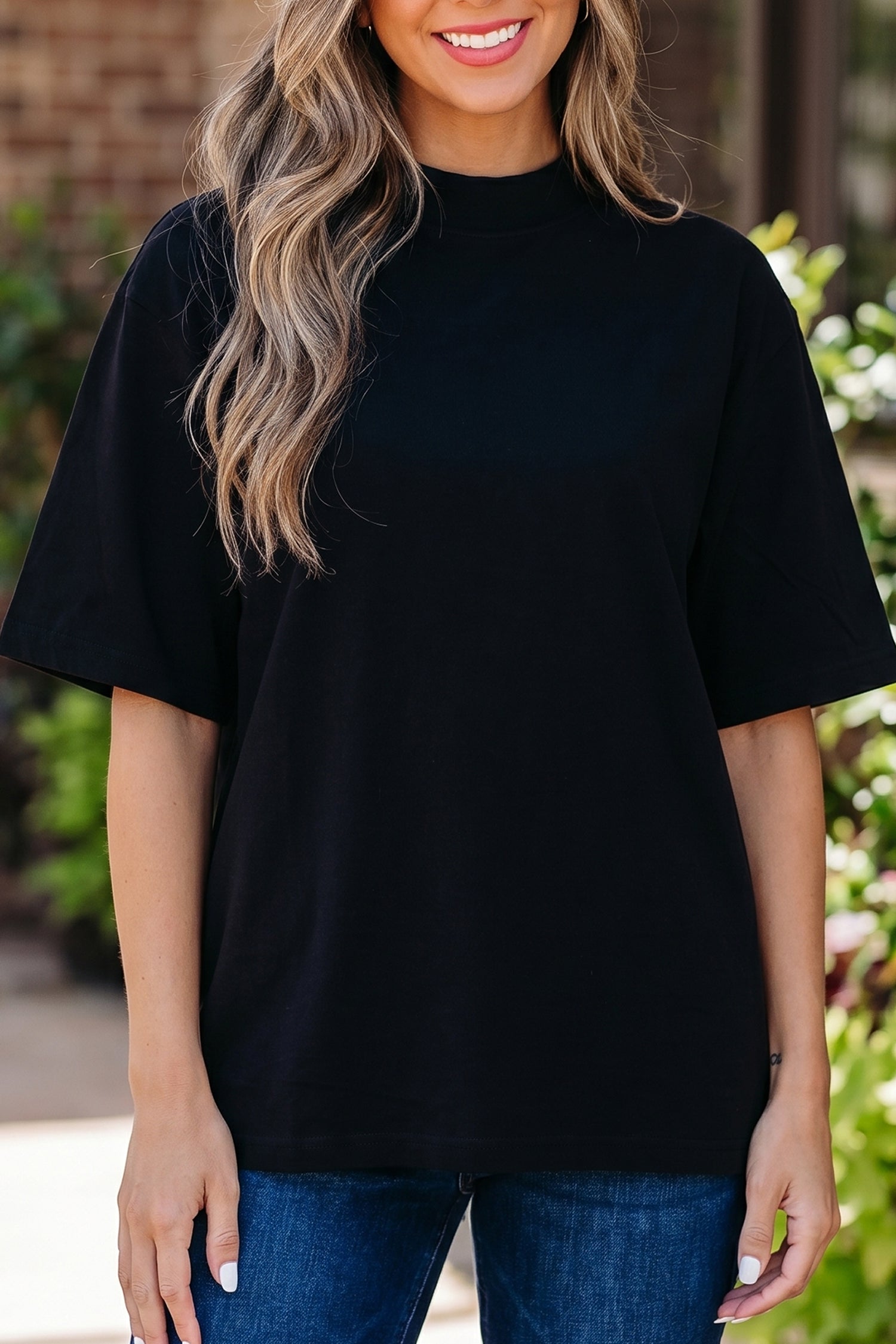 Solid Colour Oversized High Neck Tee Women UK