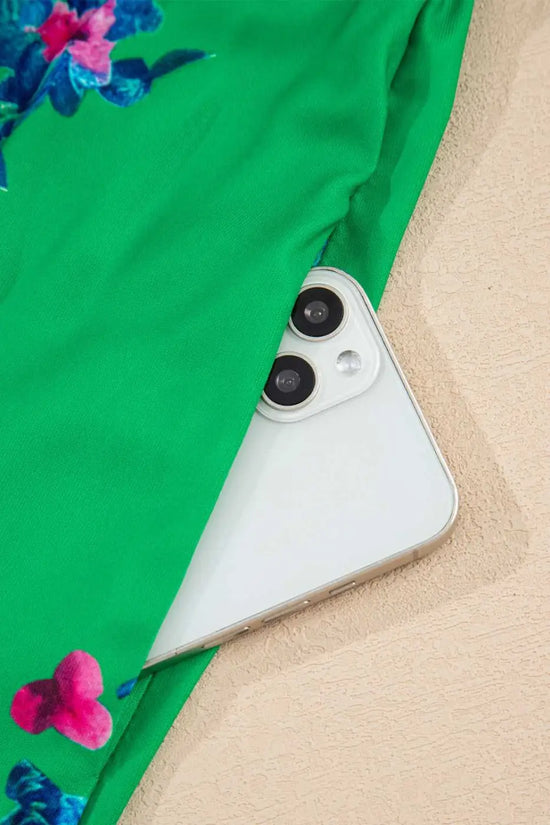 Green Floral Midi Dress - Knotted Straps