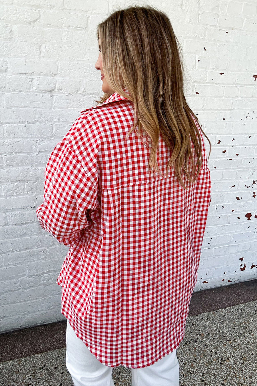 Plaid V Neck Long Sleeve Tunic Loose Fit Plus Size Shirt Women UK