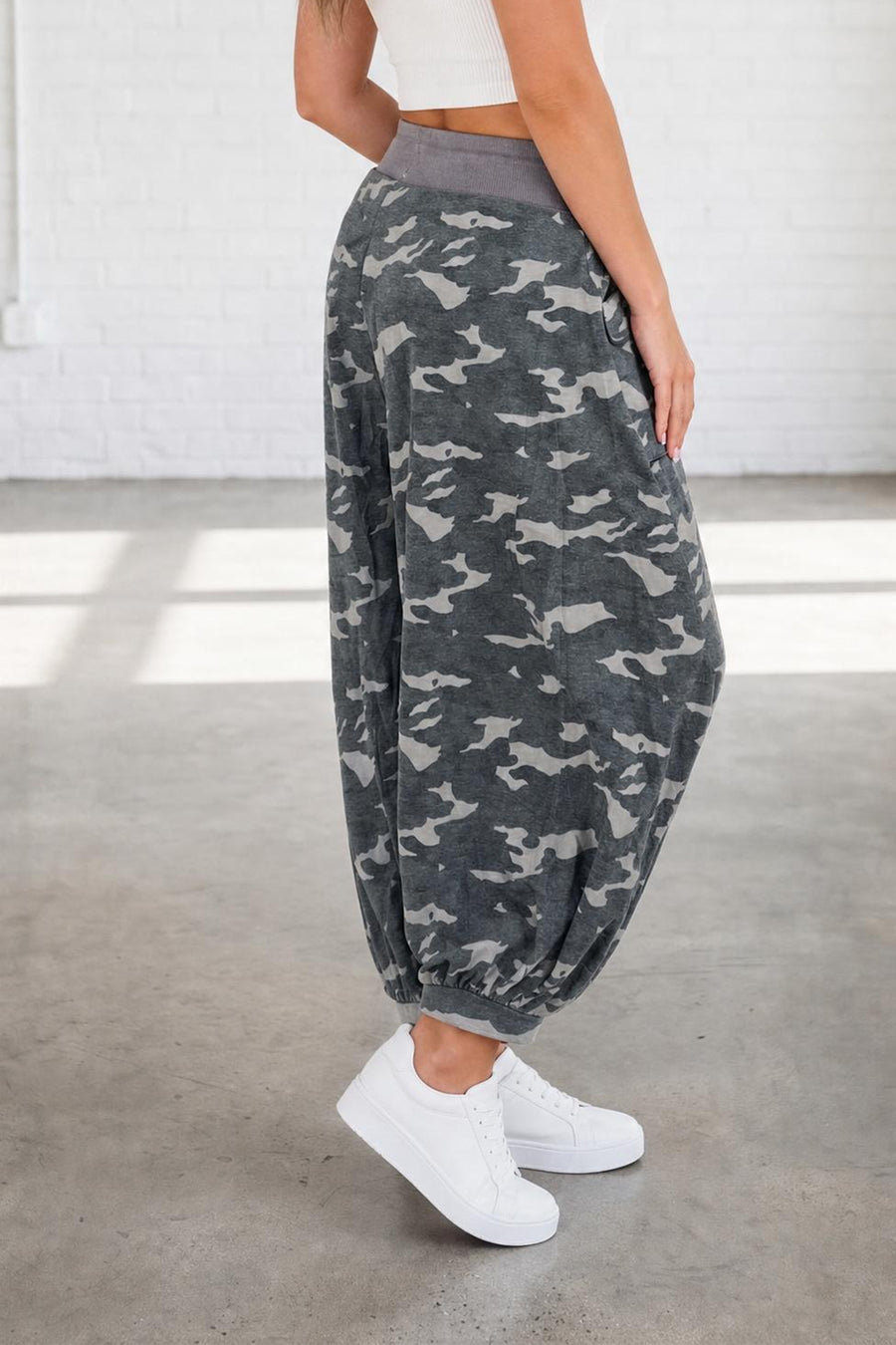 Cargo Barrel Pants Women UK in Multicolour Camo — front view showing multicolour camo colourway — Fashionfitz