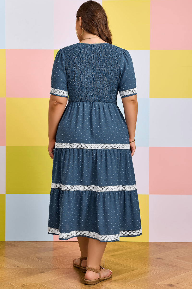 Dusk blue plus size flared midi dress - back view