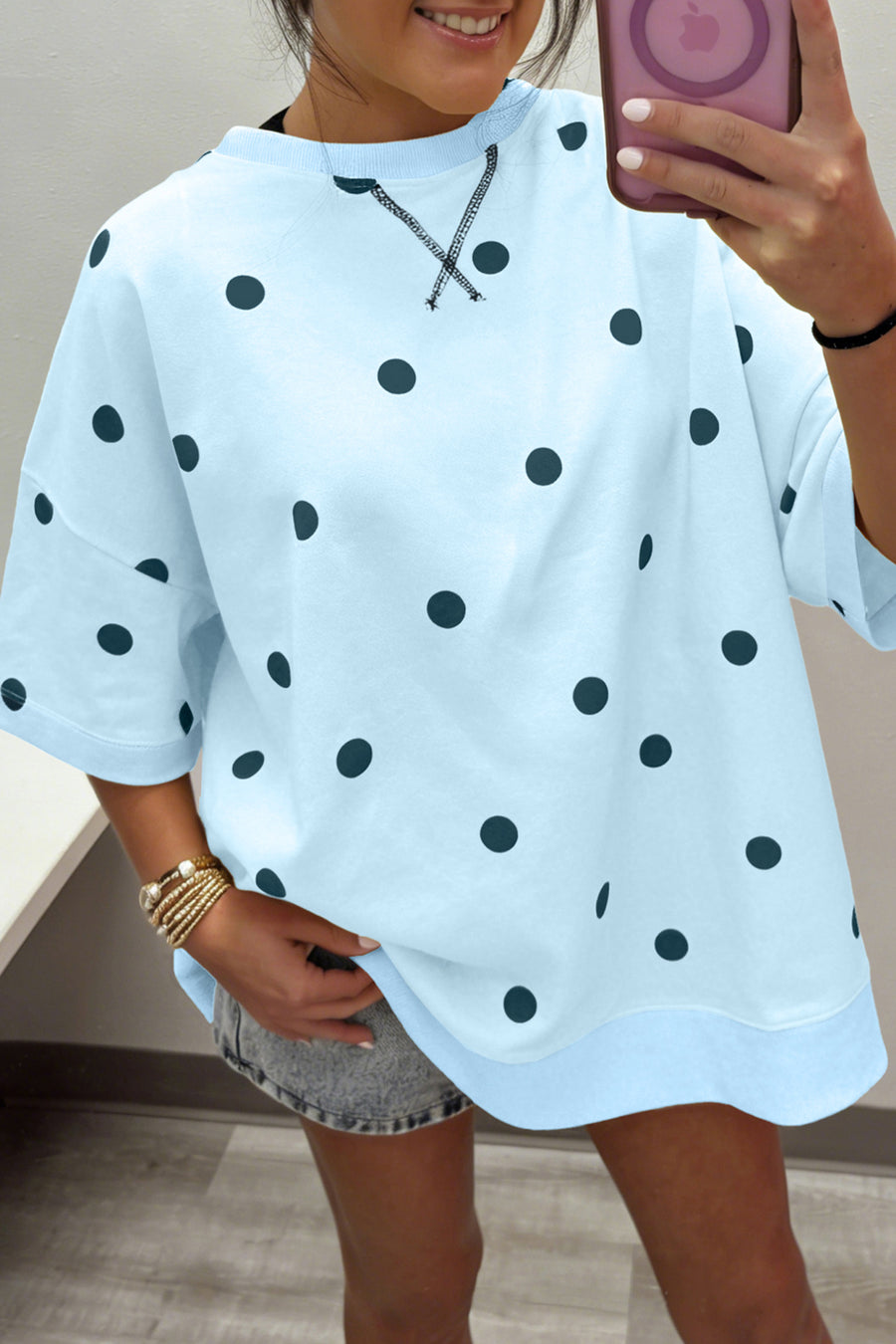 Polka Dot Crossed Seam Detail Oversized Tee Women UK