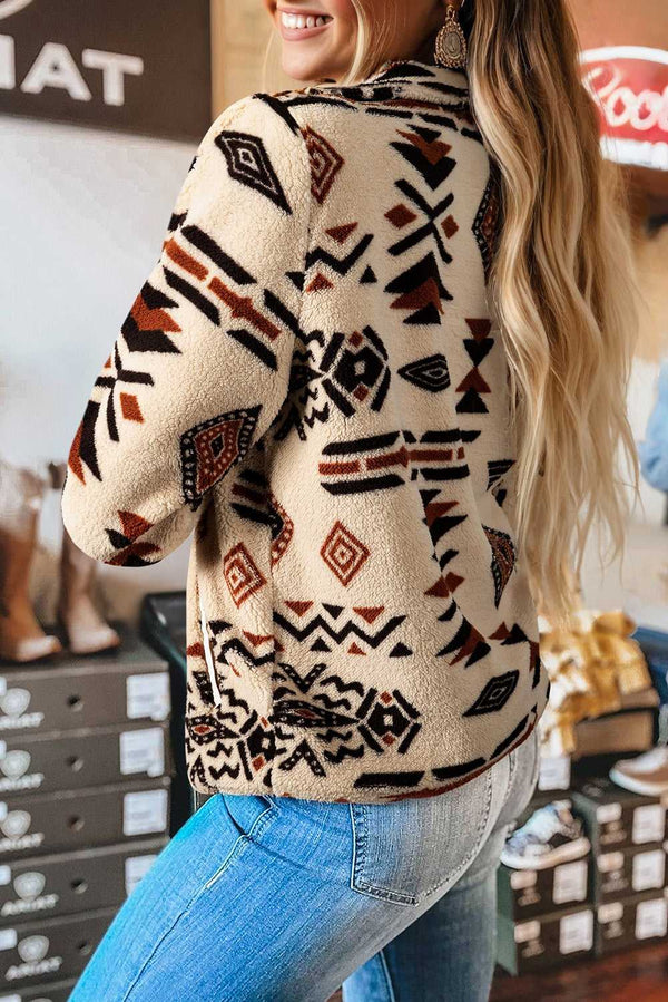 Western-style sherpa sweatshirt in black Aztec print