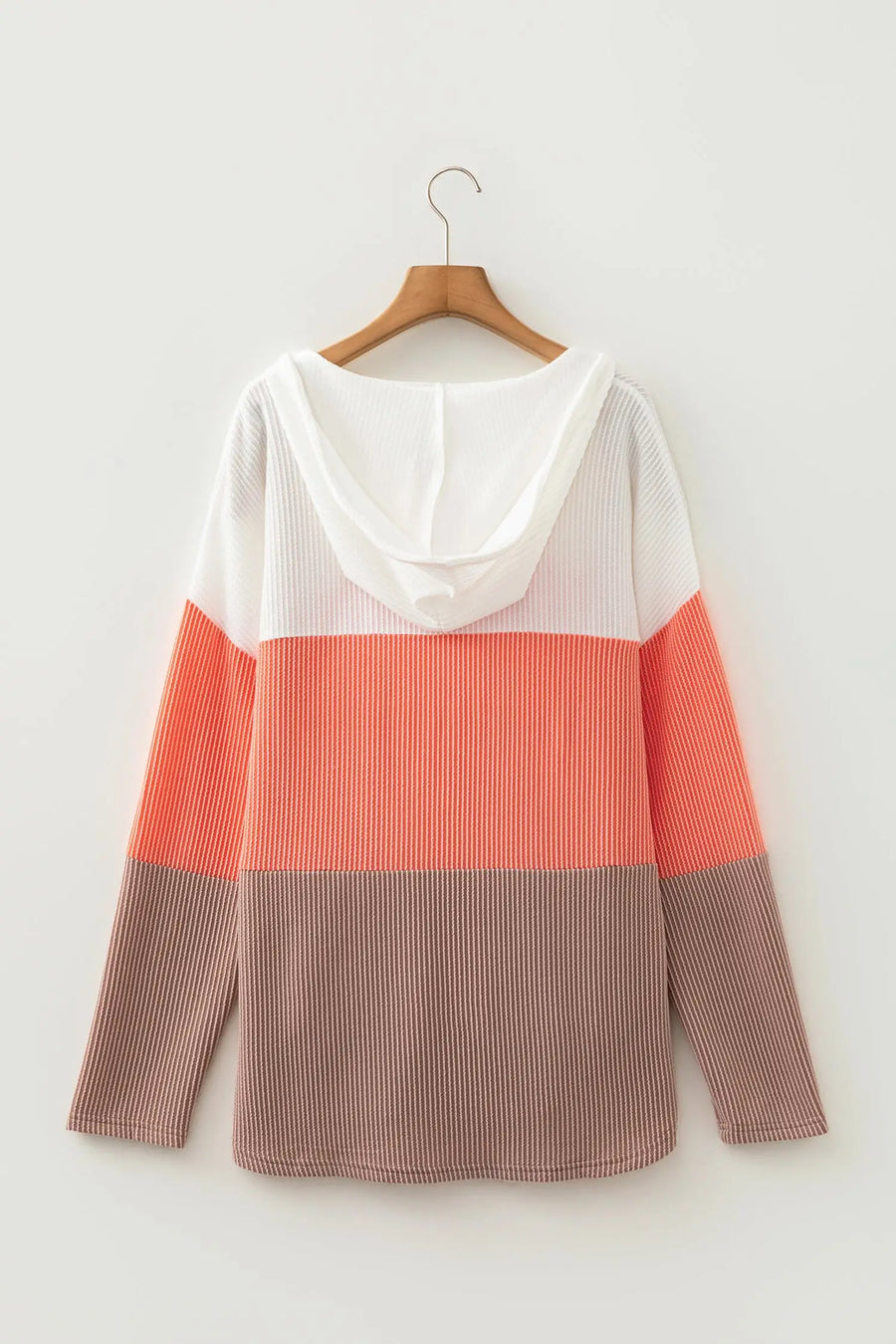 Flame Ribbed Colorblock Hooded Pullover Top