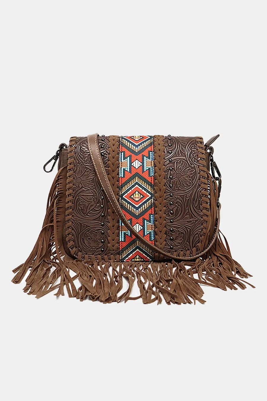 Women's bohemian tassel shoulder bag back view casual