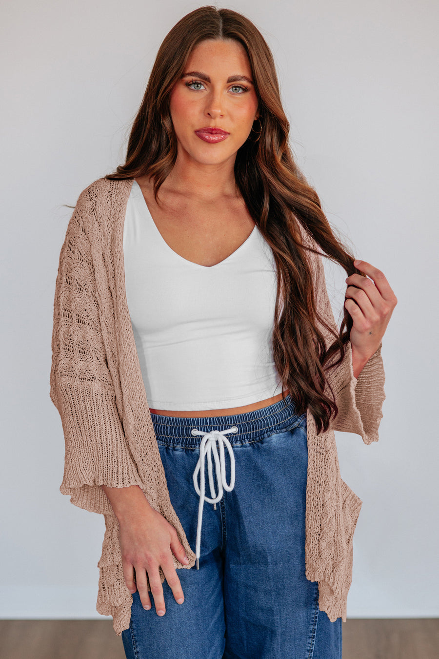 Hollowed Pattern Knit Drop Shoulder Cardigan Women UK