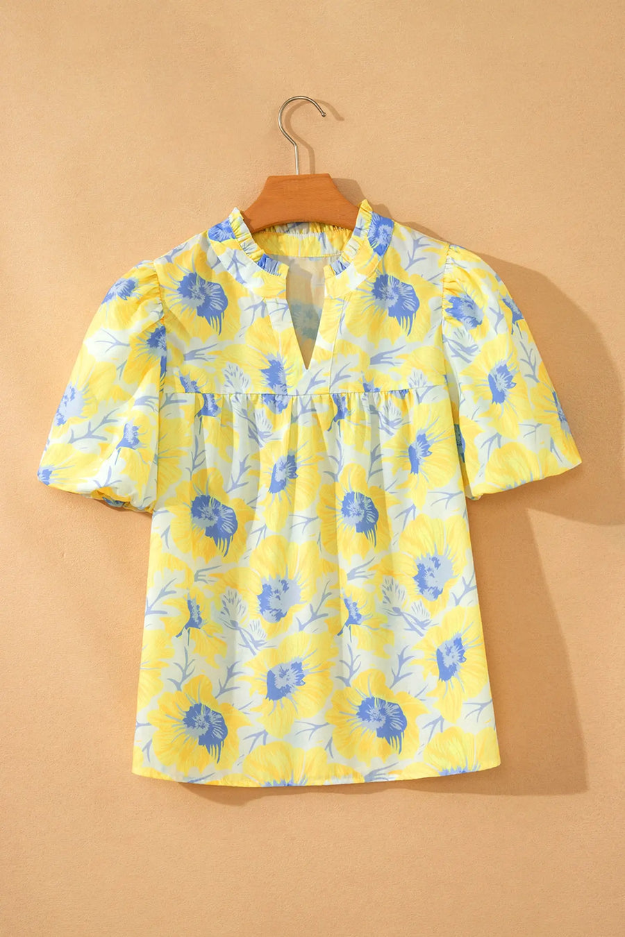 Floral jacquard bubble sleeve babydoll blouse styled outfit | Fashionfitz UK