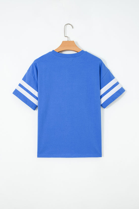 Varsity Stripe Crew Neck Short Sleeve Cotton T-Shirt