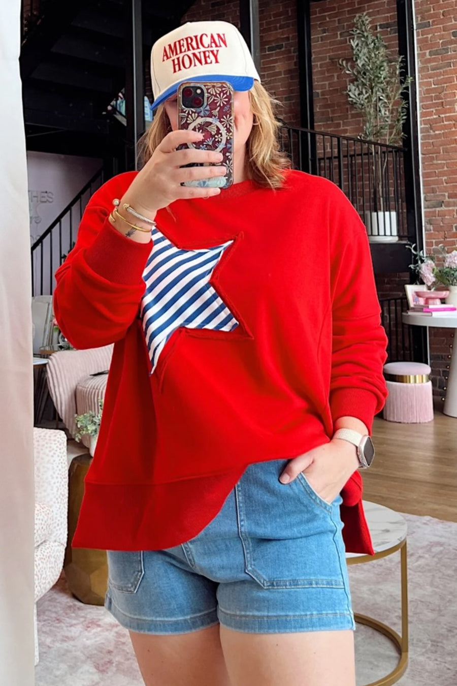 Patch Embroidery Star Colorblock Plus Size Sweatshirt Women UK