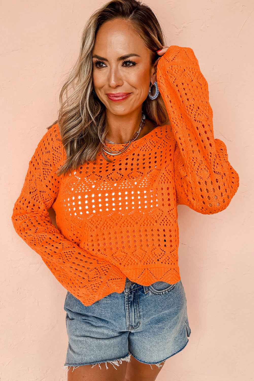 Carrot Crochet Scallop Edge Sweater