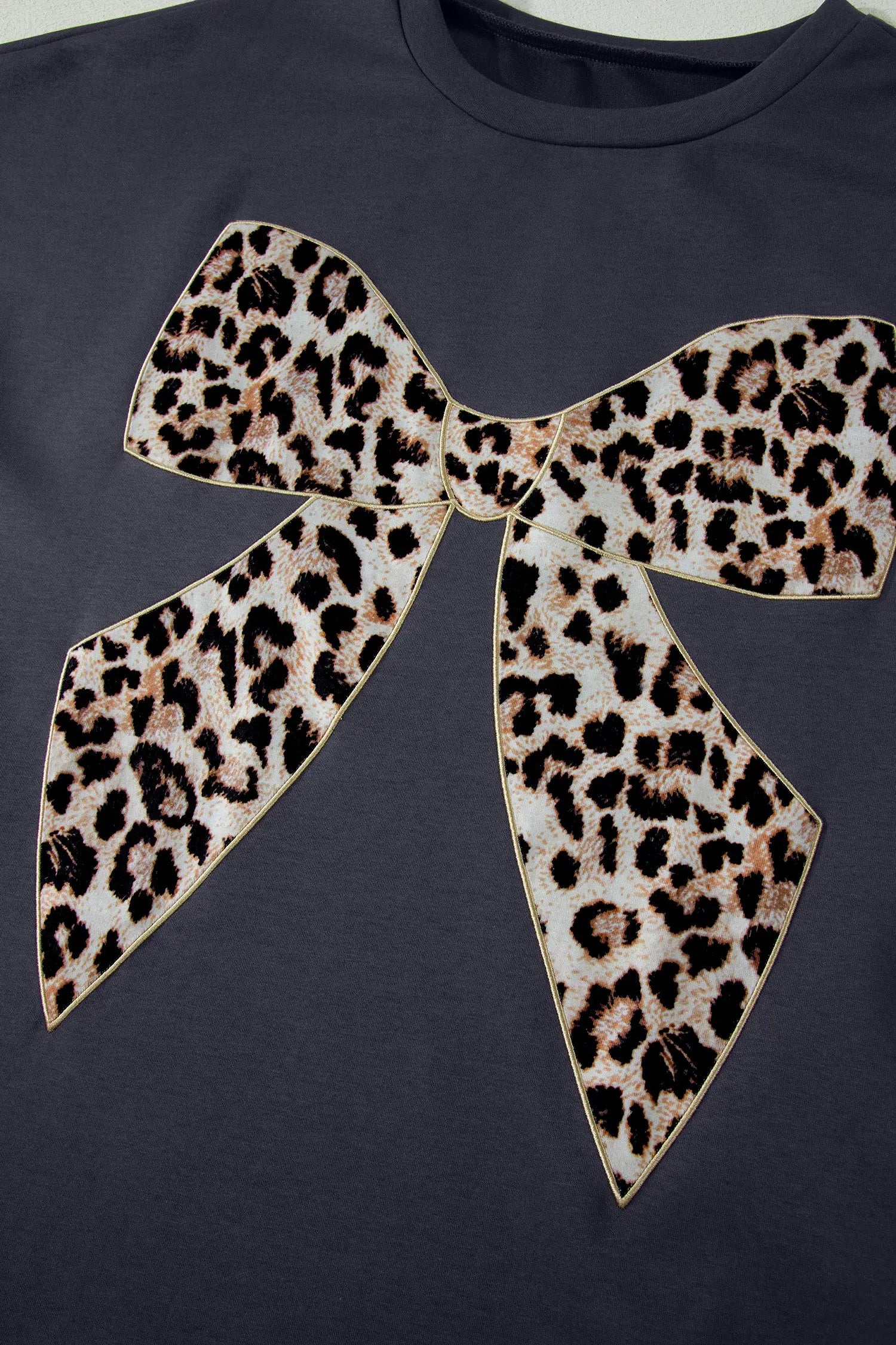 Leopard bow patch short sleeve t-shirt maxi dress thigh slit high waist dresses