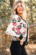 Floral Button-Up Knit Cardigan