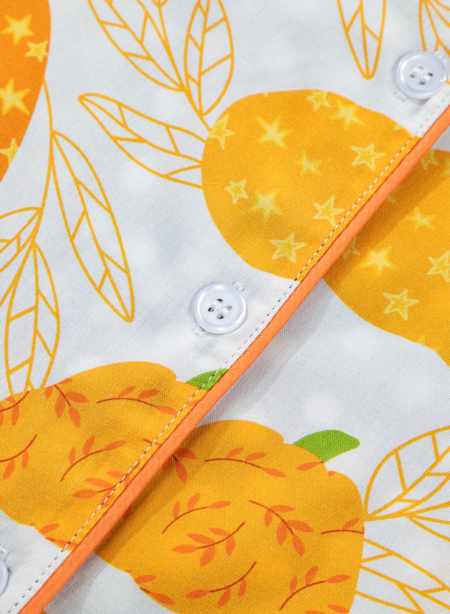Pumpkin Print Polka Dot Trim Short Sleeve Lounge Set Women UK