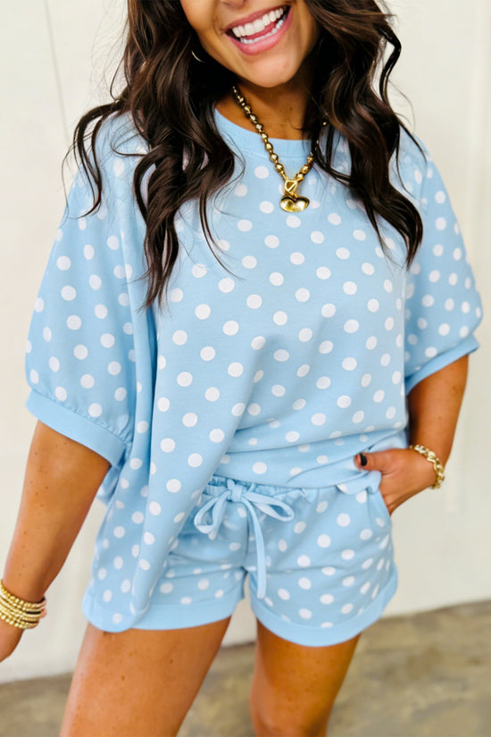 Polka Dot Oversized Top & Drawstring Shorts Set Women UK