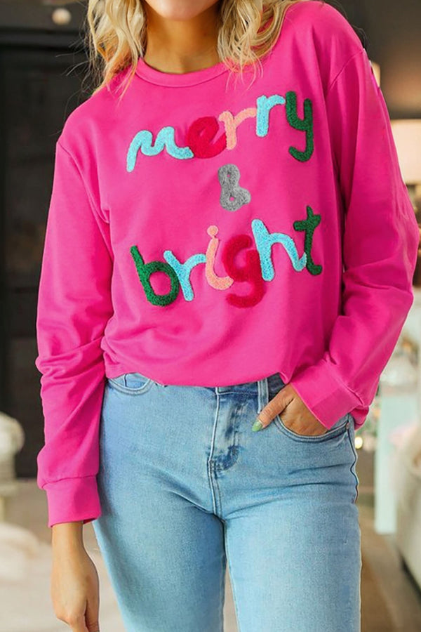 Rose Red Merry & Bright Christmas Graphic Sweatshirt Women UK