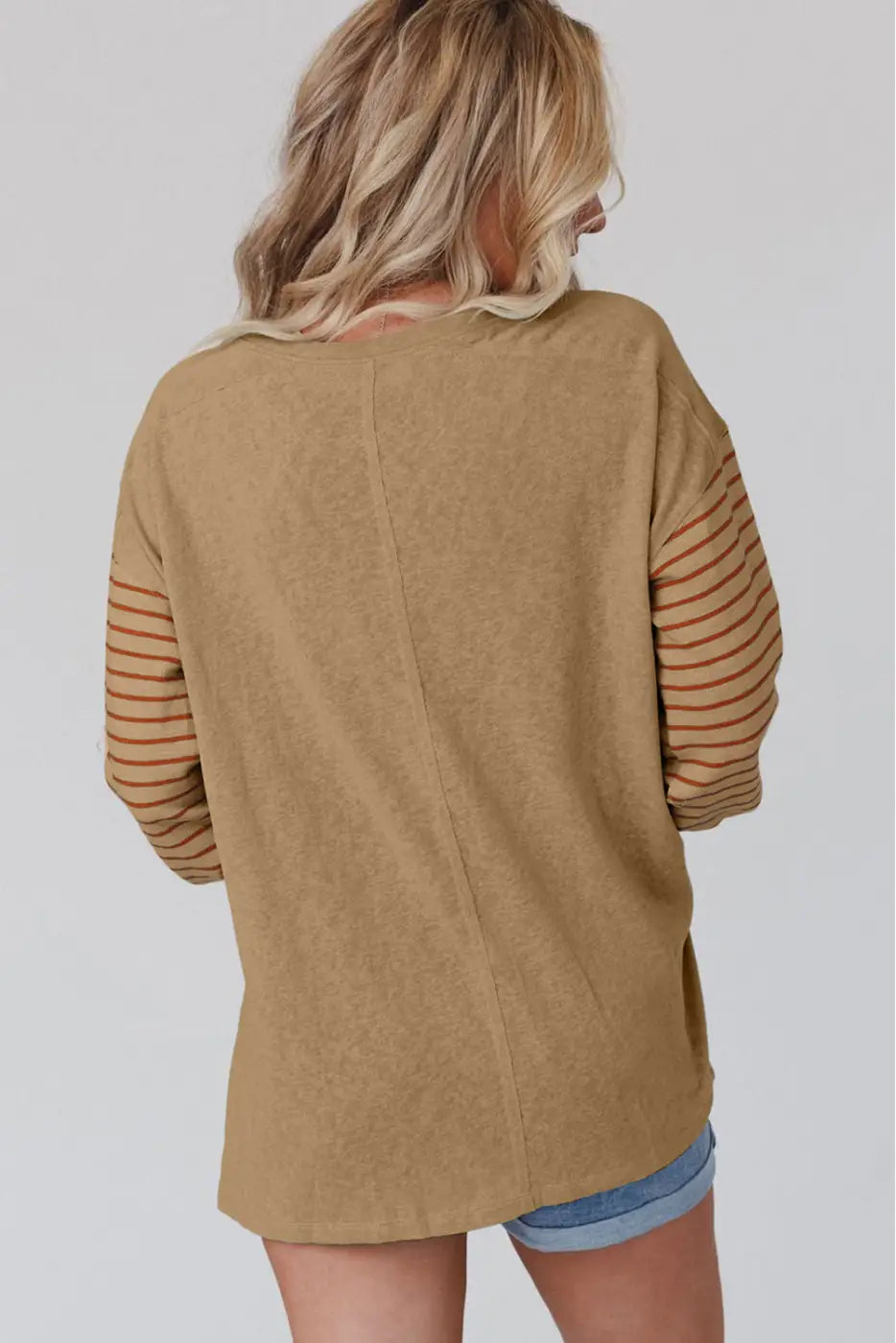 Green colorblock bishop sleeve top - striped casual chic