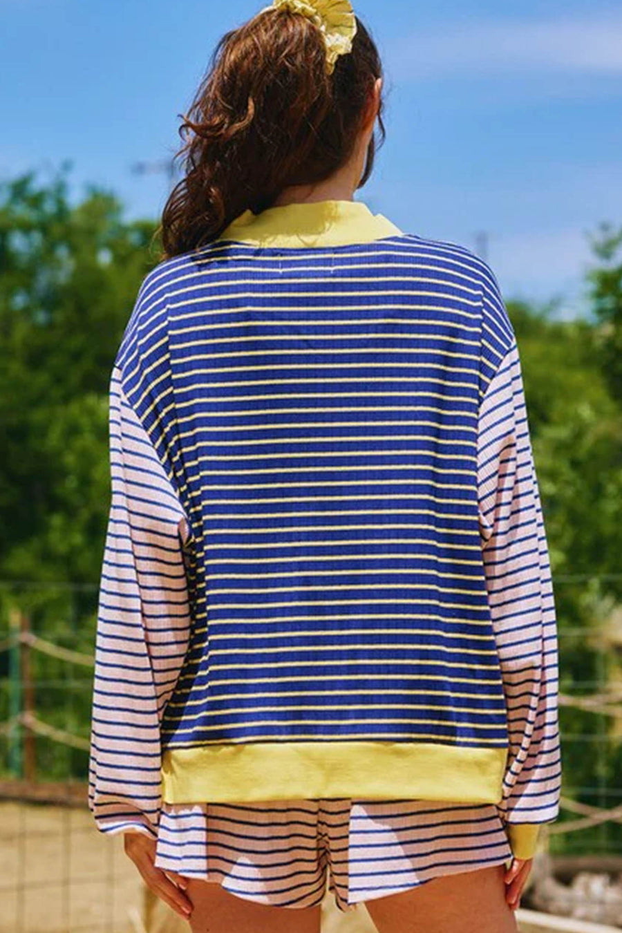Stripe Colour Block Ribbed Knit Shorts Set