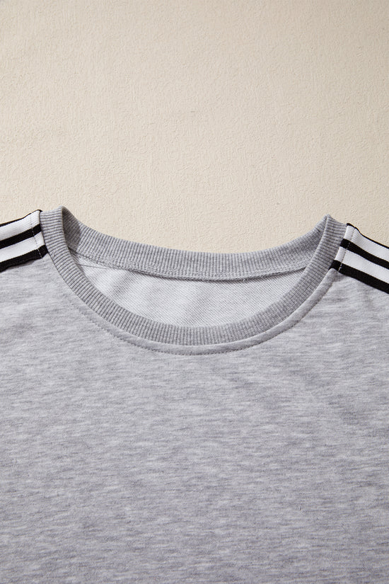Patchwork Stripe Raw Edge Hem Oversized Short Sleeve Round Neck Tee