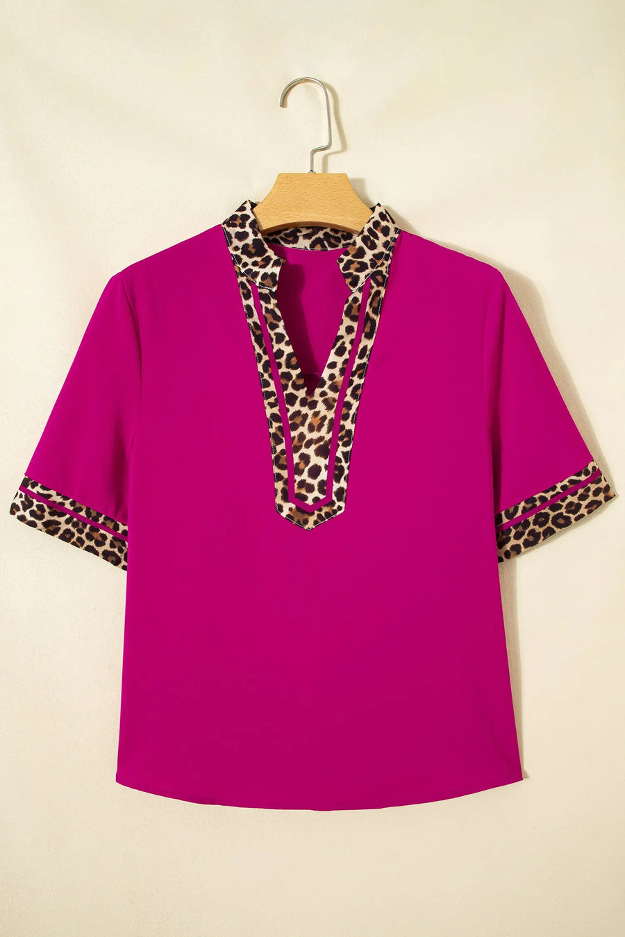 Leopard patchwork split v-neck short sleeve blouse blouses