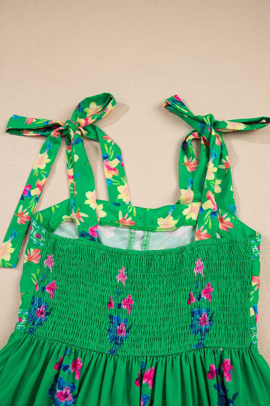 Green Floral Midi Dress - Knotted Straps