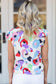 Multicolor Abstract Print Ruffle Sleeve Smocked Blouse