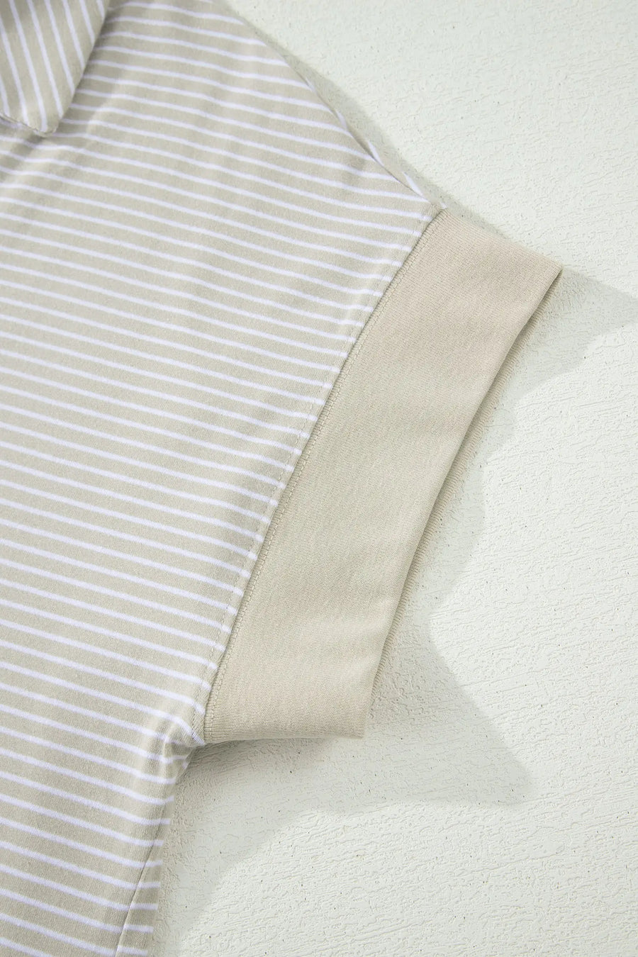 Striped Dolman Sleeve Polo Shirt and Drawstring Shorts Two Piece Set