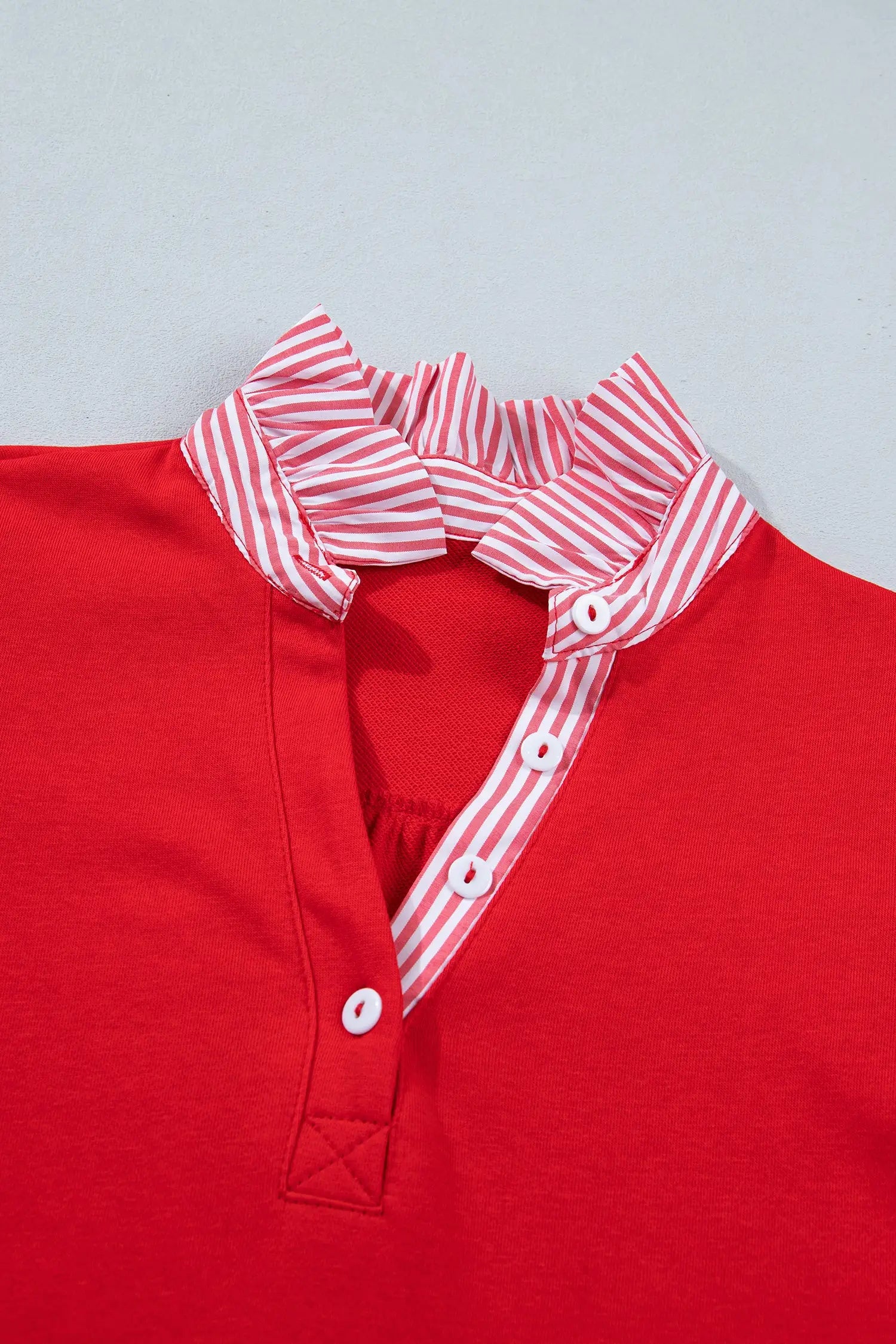 Striped frilled collar puff sleeve button front cotton blouse blouses