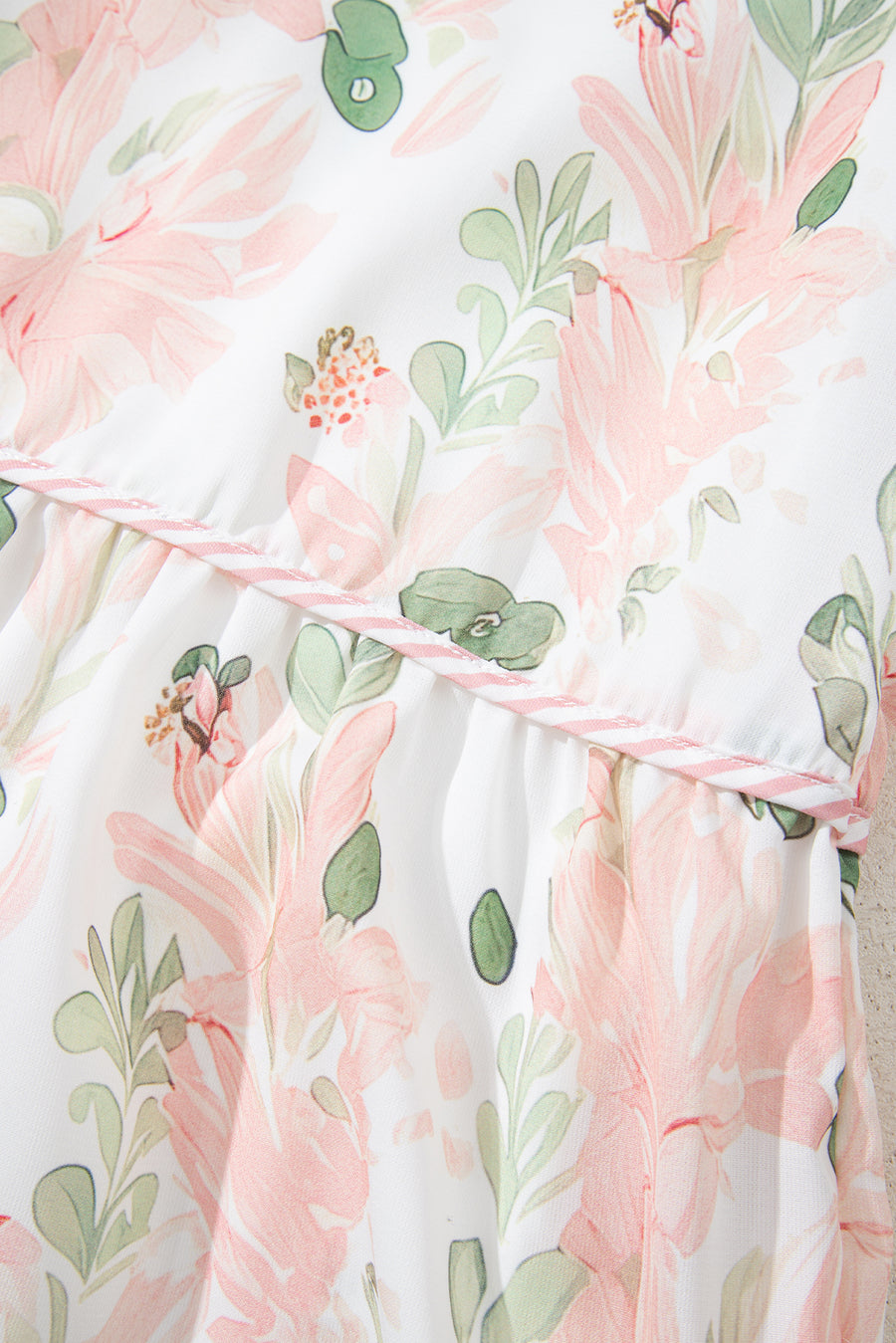 Pink Plus Size Floral Print Striped Detail Short Dress Women UK