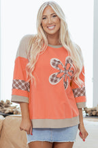 Orange Plaid Floral Top