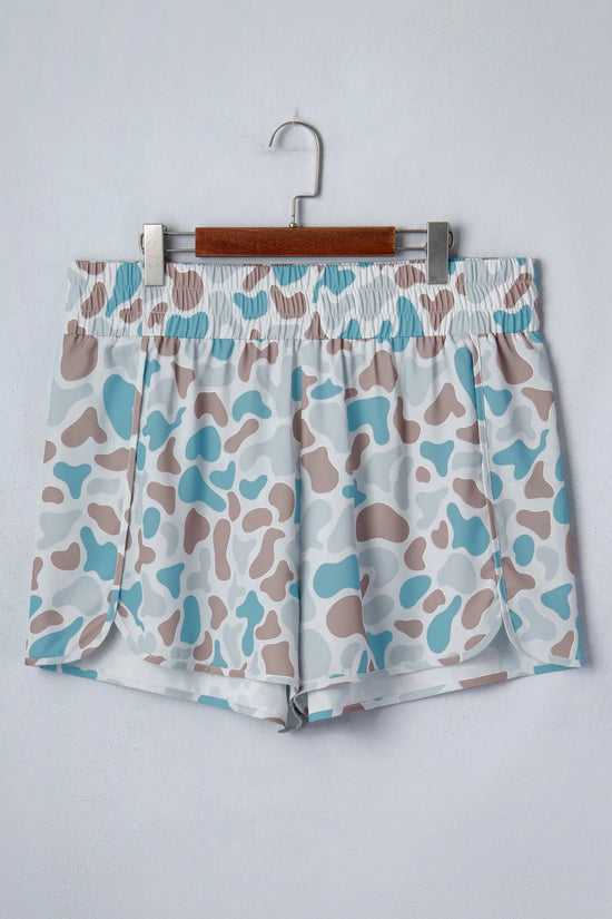 Plus size camouflage print athleisure shorts smocked high waist pull-on