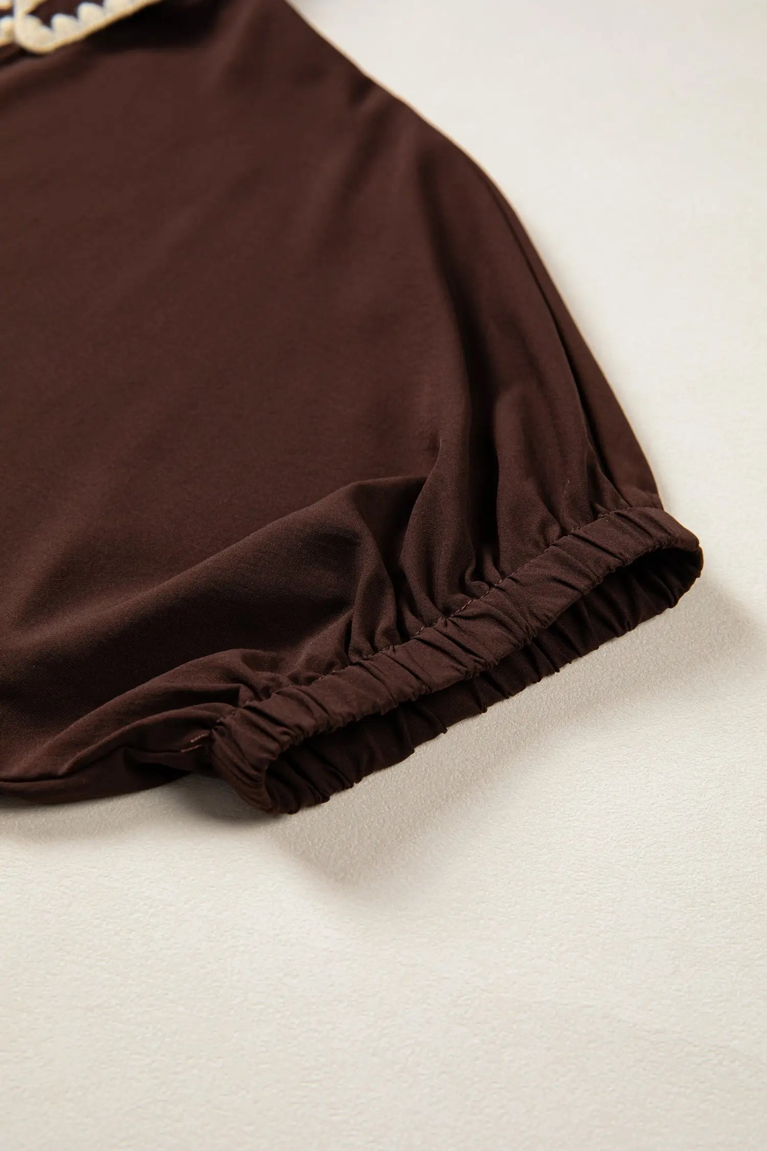 Coffee contrast trim shirt collar blouse button v neck dolman sleeve blouses