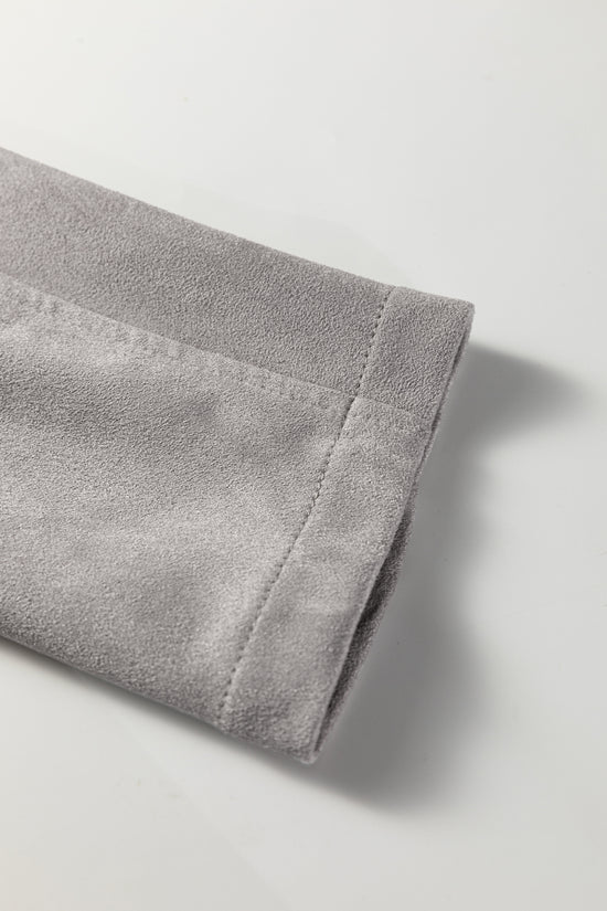 Gray Cropped Fringe Faux Suede Jacket