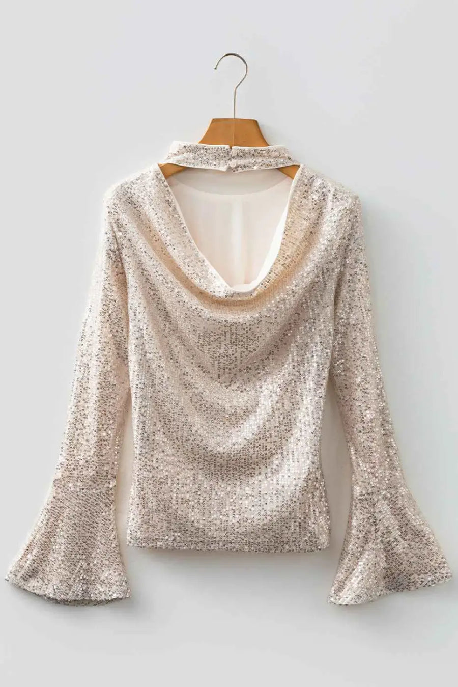 Open back sequin party top – bell sleeves blouses